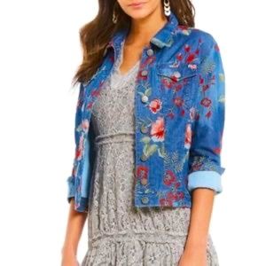REBA Floral Embroidered Soft Denim Jacket